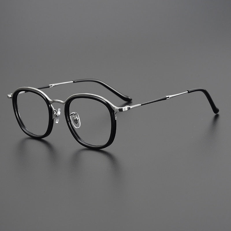 Gatenac Unisex Full Rim Round Square Titanium Eyeglasses Gxyj964 Full Rim Gatenac Black Silver