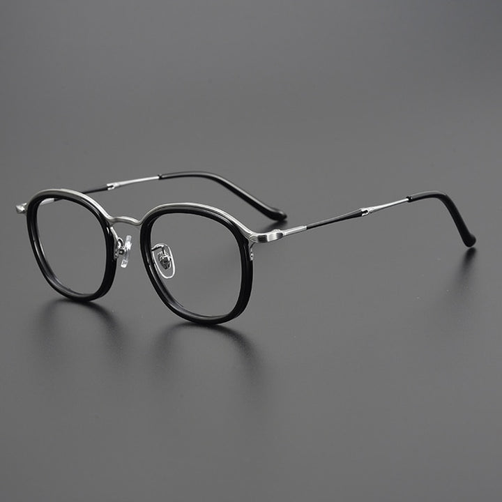 Gatenac Unisex Full Rim Round Square Titanium Eyeglasses Gxyj964 Full Rim Gatenac Black Silver