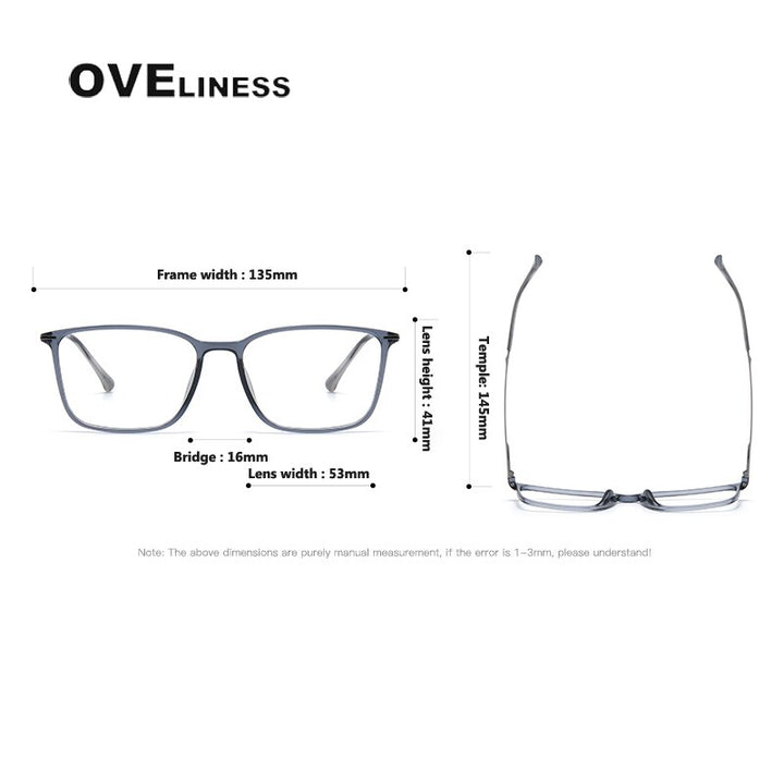 Oveliness Unisex Full Rim Square Acetate Titanium Eyeglasses 8636 Full Rim Oveliness