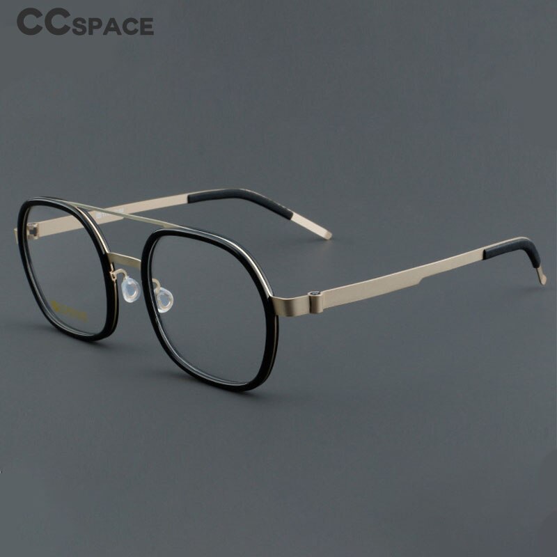 CCspace Women's Full Rim Round Square Double Bridge Titanium Acetate Eyeglasses 55022 Full Rim CCspace