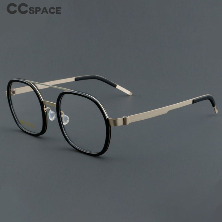 CCspace Women's Full Rim Round Square Double Bridge Titanium Acetate Eyeglasses 55022 Full Rim CCspace