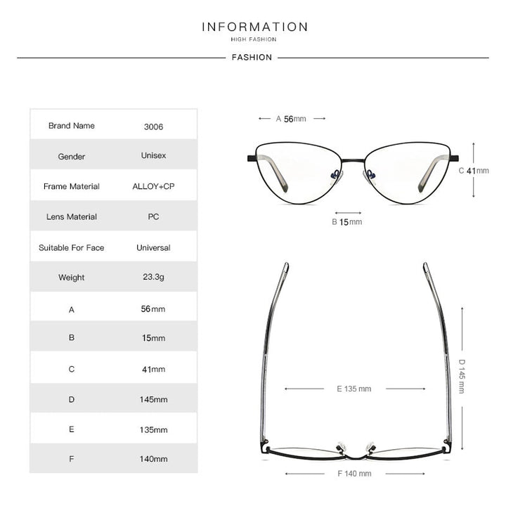 Gmei Women's Full Rim Alloy Cat Eye Frame Eyeglasses 3006 Full Rim Gmei Optical