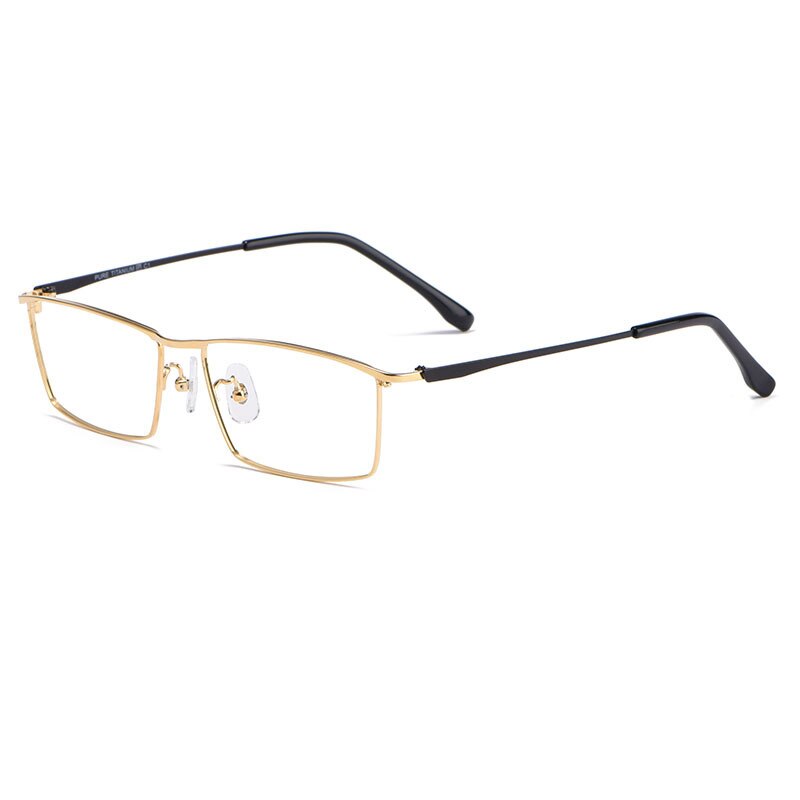 Hotochki Men's Full Rim Rectangle Titanium Alloy Frame Eyeglasses J85517 Full Rim Hotochki Gold