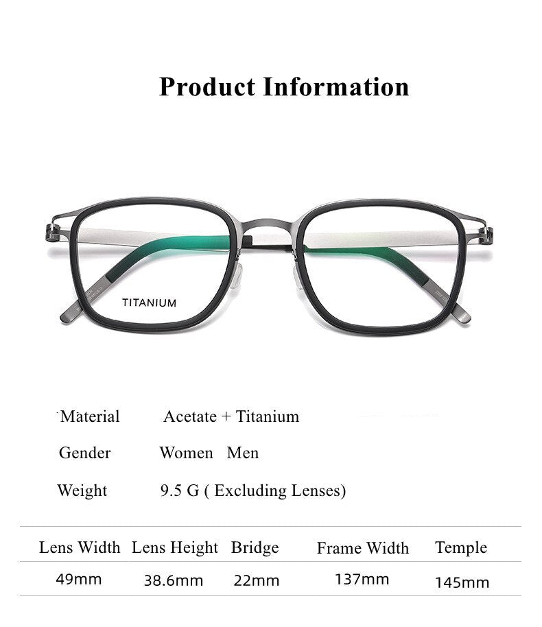 Chashma Ottica Unisex Full Rim Square Acetate Titanium Eyeglasses 9912 Full Rim Chashma Ottica