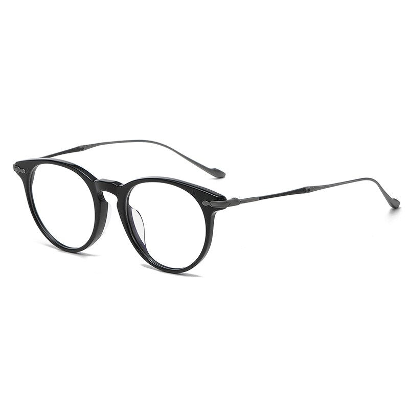 Gatenac Unisex Full Rim Round Square Acetate Titanium Eyeglasses Gxyj994 Full Rim Gatenac Black Gun