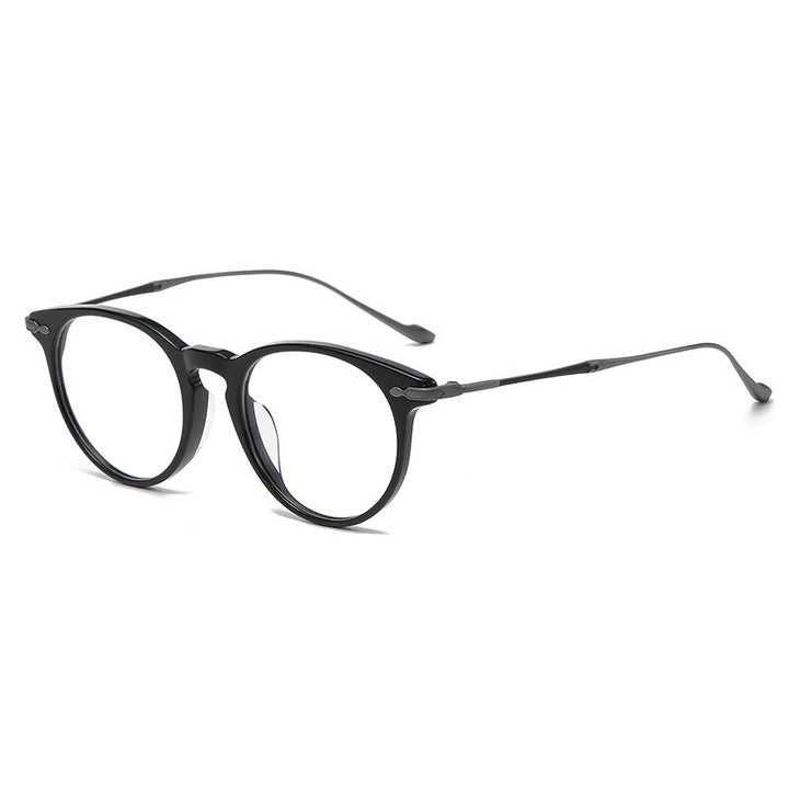 Gatenac Unisex Full Rim Round Square Acetate Titanium Eyeglasses Gxyj994 Full Rim Gatenac Black Gun