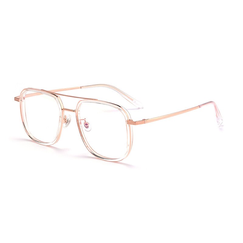 Hdcrafter Unisex Full Rim Big Square Double Bridge Tr 90 Titanium Eyeglasses 2218YJ Full Rim Hdcrafter Eyeglasses Rose Gold