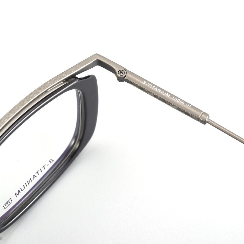 Muzz Unisex Full Rim Square Acetate Titanium Eyeglasses R1ki Full Rim Muzz