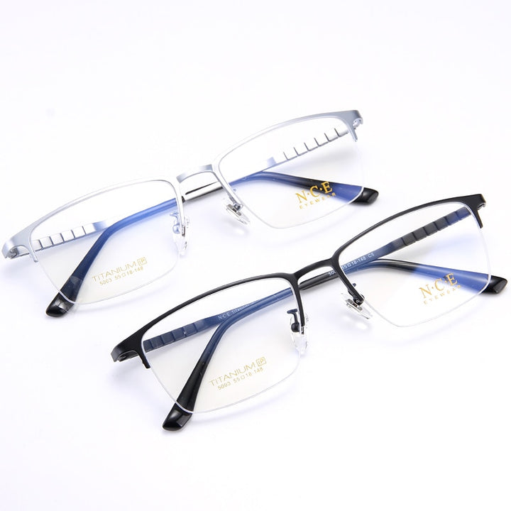 Bclear Men's Semi Rim Square Titanium Eyeglasses My5003 Semi Rim Bclear