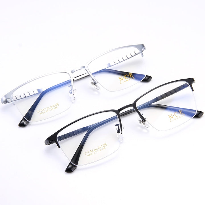 Bclear Men's Semi Rim Square Titanium Eyeglasses My5003 Semi Rim Bclear   