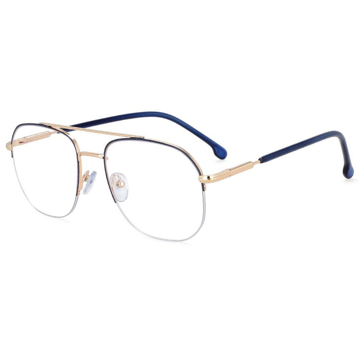 CCspace Women's Semi Rim Round Square Alloy Double Bridge Frame Eyeglasses 54342 Semi Rim CCspace Gold-Blue China