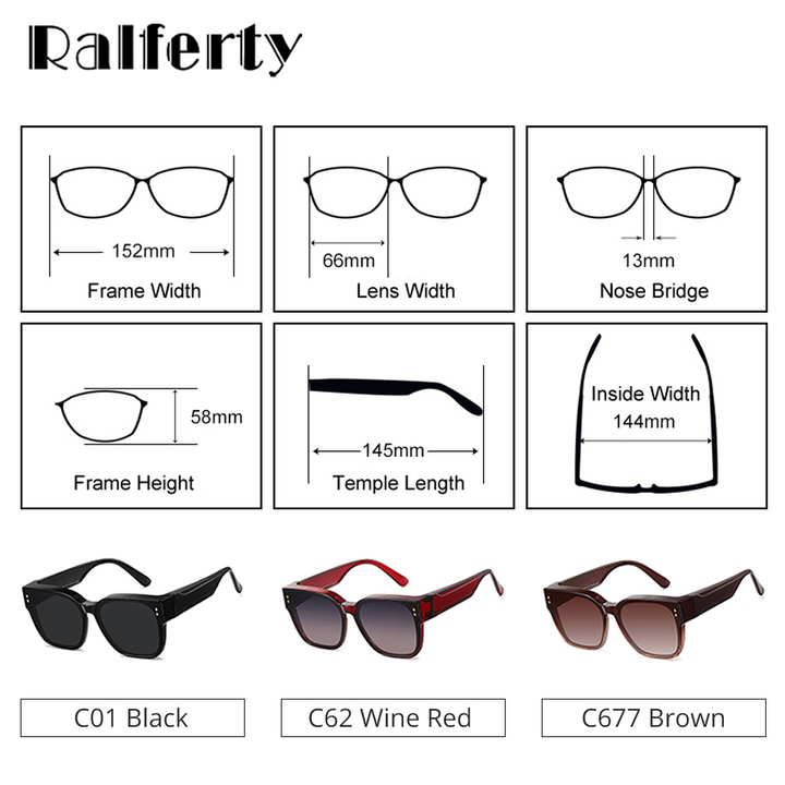 Ralferty Unisex Full Rim Square Tr 90 Acetate Oversized Overlay Sunglasses D7520 Sunglasses Ralferty