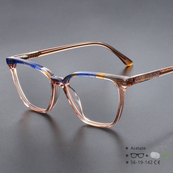 CCspace Unisex Full Rim Square Acetate Eyeglasses 55370 Full Rim CCspace PinkBlue China