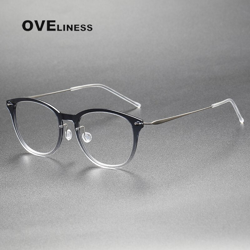 Oveliness Unisex Full Rim Round Acetate Titanium Eyeglasses 6506 Full Rim Oveliness gradient gey