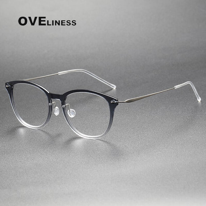 Oveliness Unisex Full Rim Round Acetate Titanium Eyeglasses 6506 Full Rim Oveliness gradient gey