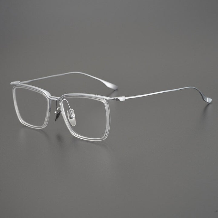 Gatenac Unisex Full Rim Square Titanium Eyeglasses Gxyj896 Full Rim Gatenac Transparent Silver