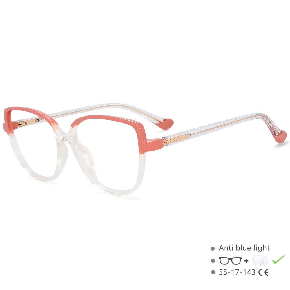 CCspace Unisex Full Rim Square Cat Eye Tr 90 Titanium Eyeglasses 55682 Full Rim CCspace China PinkClear