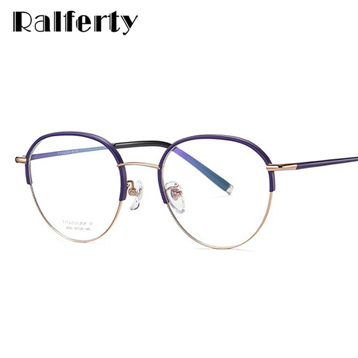 Ralferty Unisex Full Rim Round Titanium Eyeglasses D2039t Full Rim Ralferty   