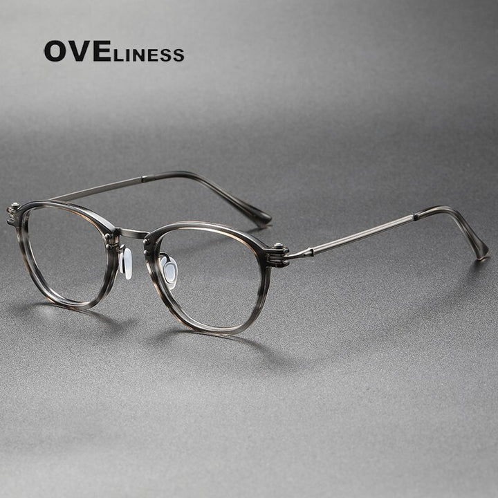 Oveliness Unisex Full Rim Square Screwless Acetate Titanium Eyeglasses 5881 Full Rim Oveliness grey gun