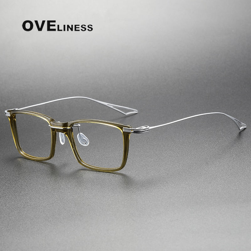 Oveliness Unisex Full Rim Square Acetate Titanium Eyeglasses Act-Seven Full Rim Oveliness green silver