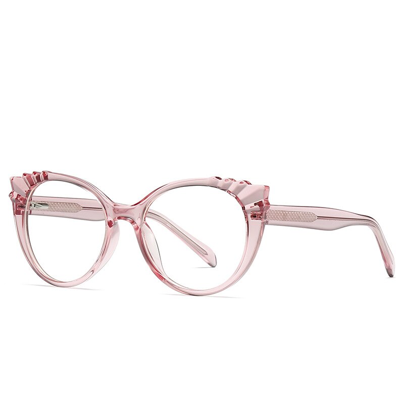 CCspace Women's Full Rim Round Cat Eye Tr 90 Titanium Frame Eyeglasses 54303 Full Rim CCspace China Pink