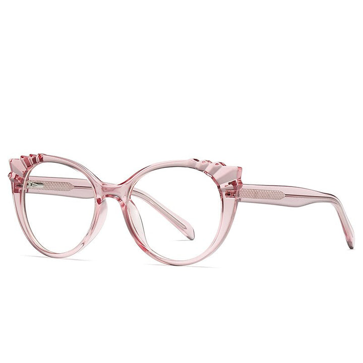 CCspace Women's Full Rim Round Cat Eye Tr 90 Titanium Frame Eyeglasses 54303 Full Rim CCspace China Pink