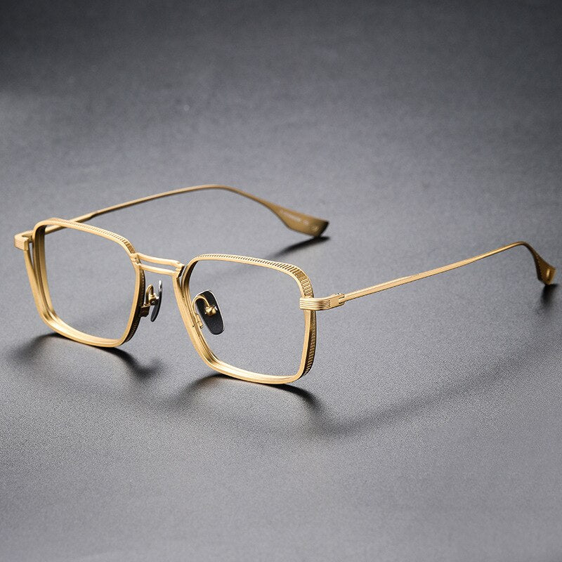 Yimaruili Unisex Full Rim Square Double Bridge Titanium Eyeglasses Dxt125 Full Rim Yimaruili Eyeglasses Gold