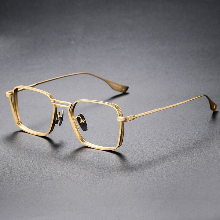 Yimaruili Unisex Full Rim Square Double Bridge Titanium Eyeglasses Dxt125 Full Rim Yimaruili Eyeglasses Gold  