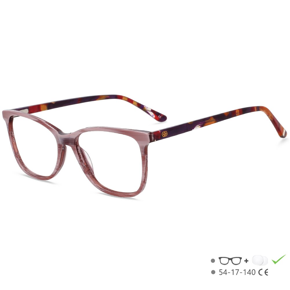 CCspace Unisex Full Rim Square Acetate Eyeglasses 55615 Full Rim CCspace PurpleStripe China