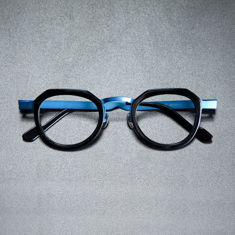 Gatenac Unisex Full Rim Round Square Acetate Titanium Eyeglasses Gxyj919 Full Rim Gatenac Black Blue