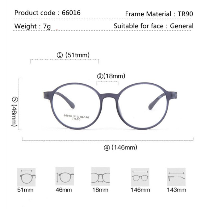 Handoer Unisex Full Rim Round Tr 90 Rubber Titanium Hyperopic Reading Glasses 66016 Reading Glasses Handoer