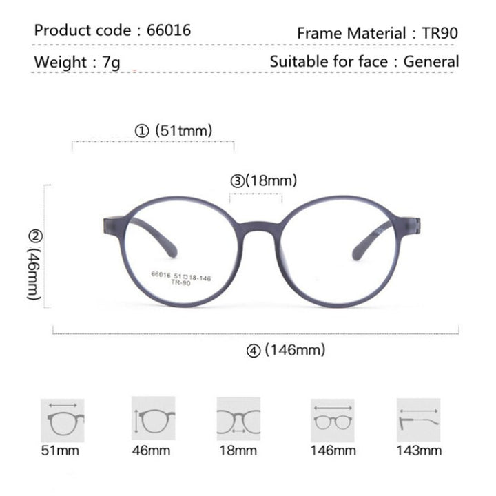 Handoer Unisex Full Rim Round Tr 90 Rubber Titanium Hyperopic Reading Glasses 66016 Reading Glasses Handoer