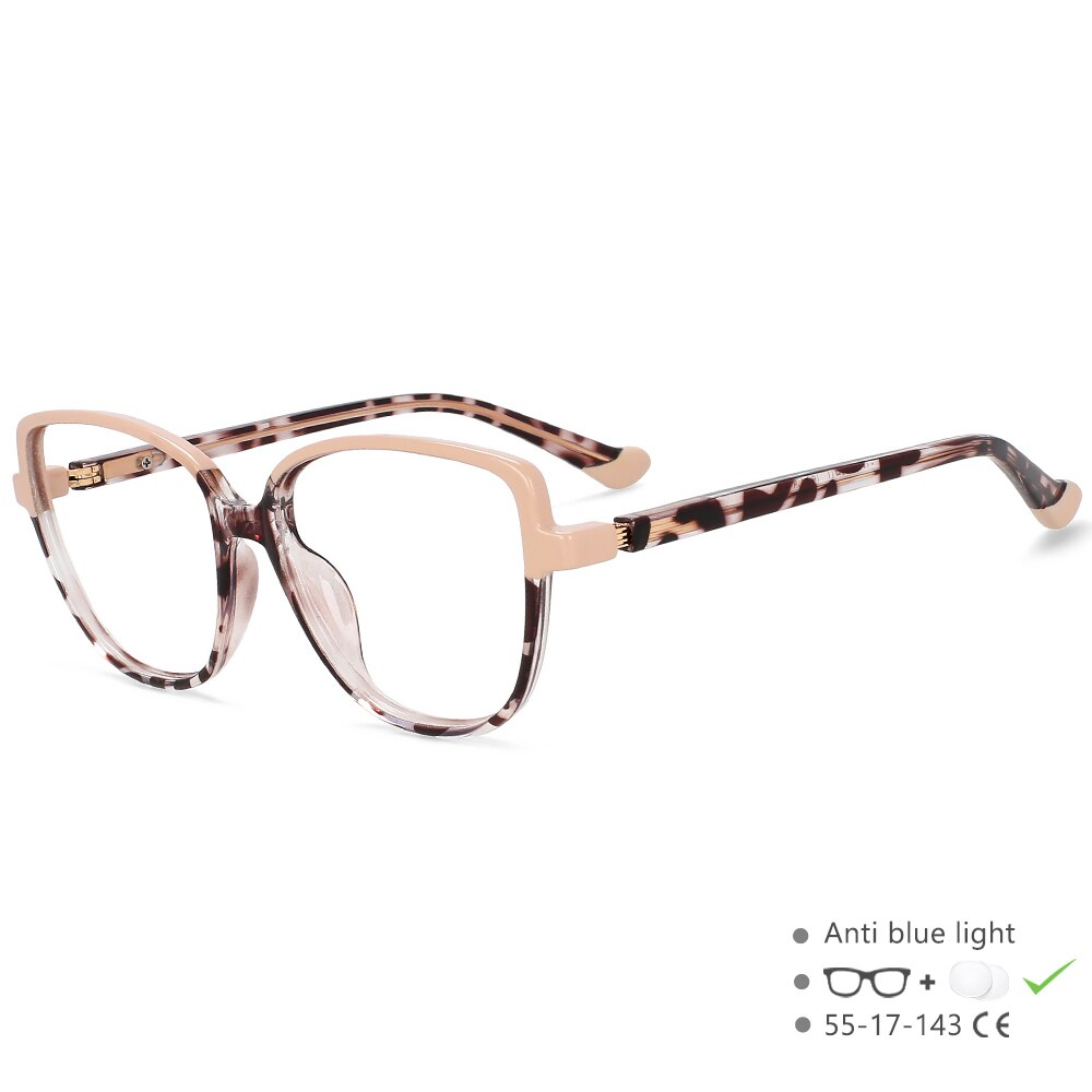 CCspace Unisex Full Rim Square Cat Eye Tr 90 Titanium Eyeglasses 55682 Full Rim CCspace China CoffeeLeopard