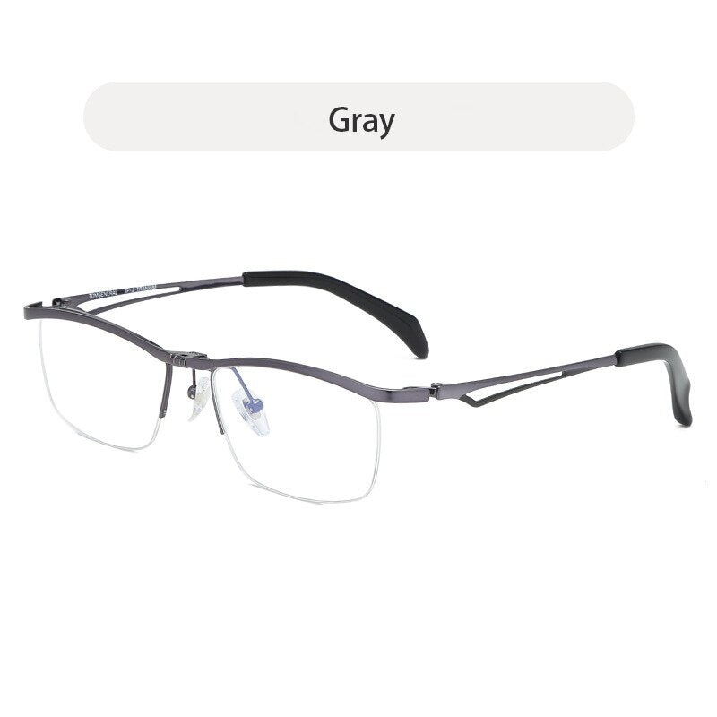 Hdcrafter Unisex Semi Rim Rectangle Titanium Flip Up Frame Eyeglasses T18044 Semi Rim Hdcrafter Eyeglasses Gray
