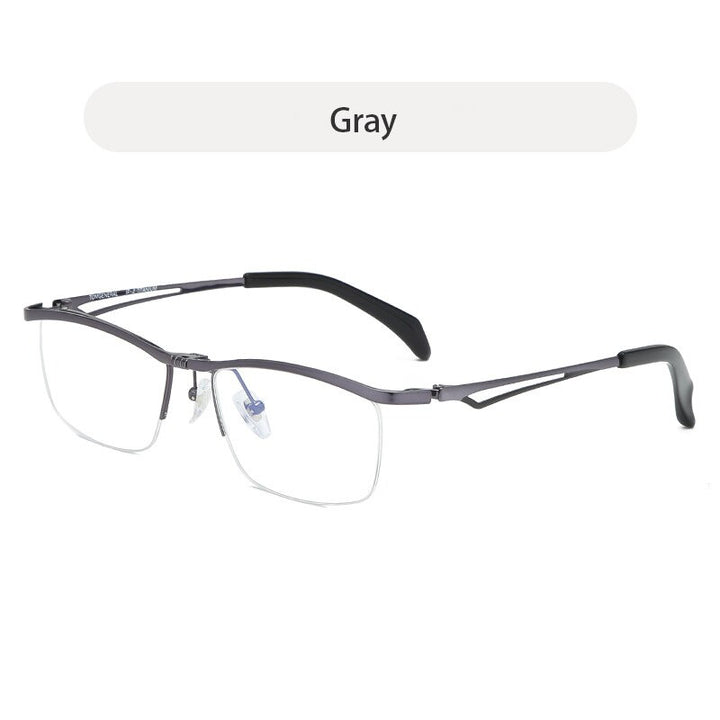 Hdcrafter Unisex Semi Rim Rectangle Titanium Flip Up Frame Eyeglasses T18044 Semi Rim Hdcrafter Eyeglasses Gray
