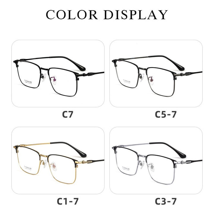 Hotochki Men's Semi Rim Square Titanium Alloy Frame Eyeglasses Bv9002 Semi Rim Hotochki