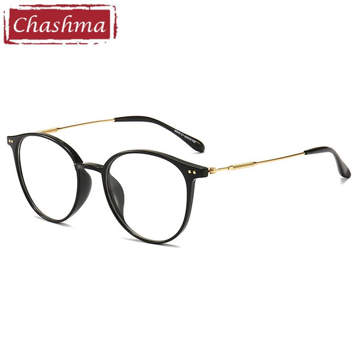 Chashma Unisex TR 90 Titanium Round Full Rim Frame Eyeglasses 90045 Full Rim Chashma Bright Black
