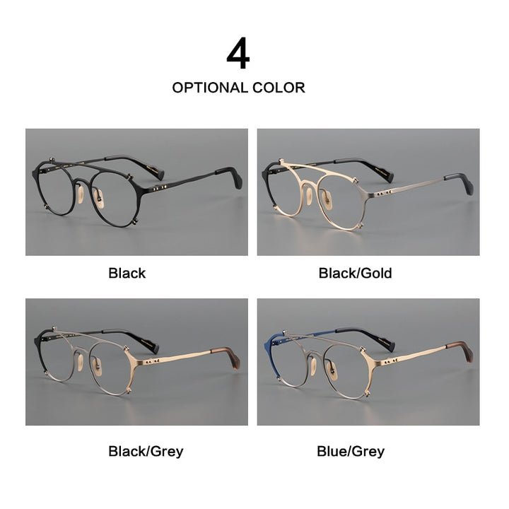 Muzz Unisex Full Rim Oval Double Bridge Titanium Eyeglasses 0027 Full Rim Muzz