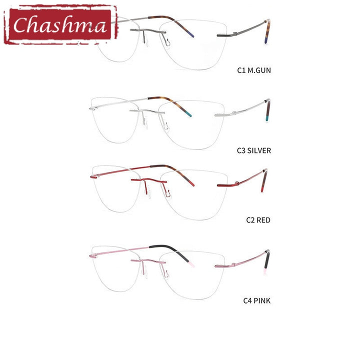 Chashma Ottica Unisex Rimless Rounded Square Cat Eye Titanium Eyeglasses 9016 Rimless Chashma Ottica