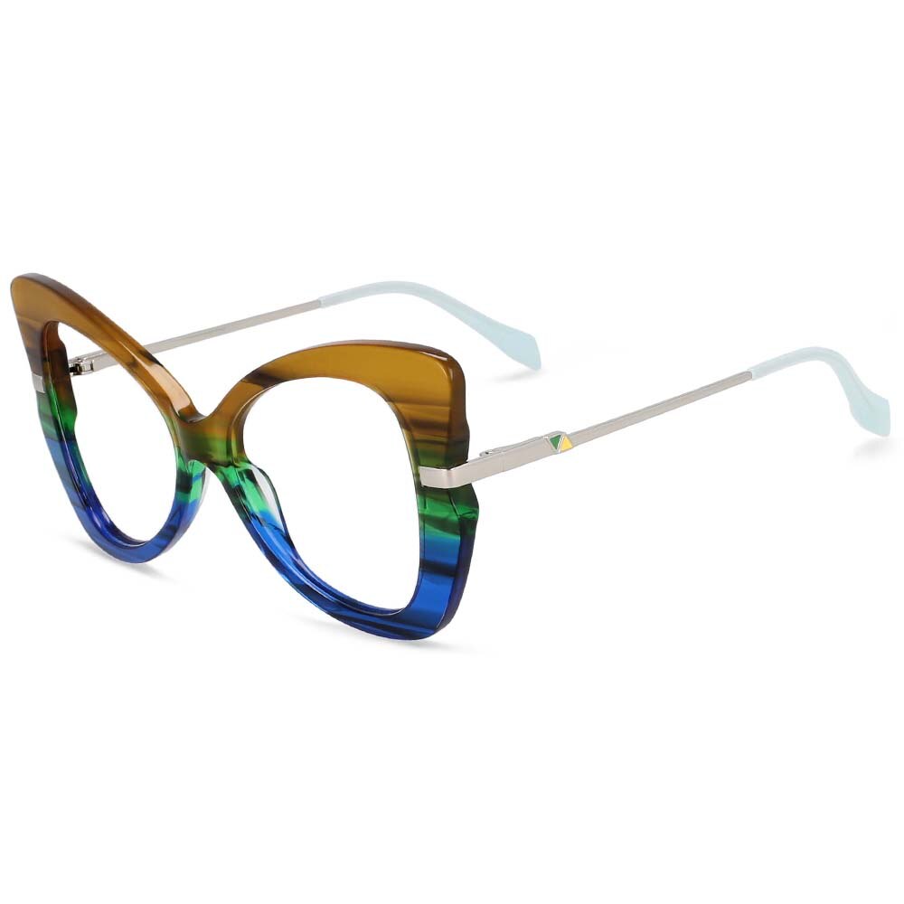 CCspace Women's Full Rim Oversized Acetate Alloy Butterfly Frame Eyeglasses 54326 Full Rim CCspace C4stripe China
