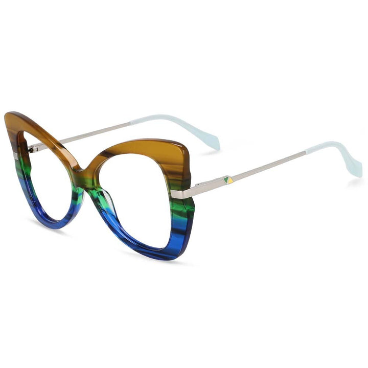 CCspace Women's Full Rim Oversized Acetate Alloy Butterfly Frame Eyeglasses 54326 Full Rim CCspace C4stripe China