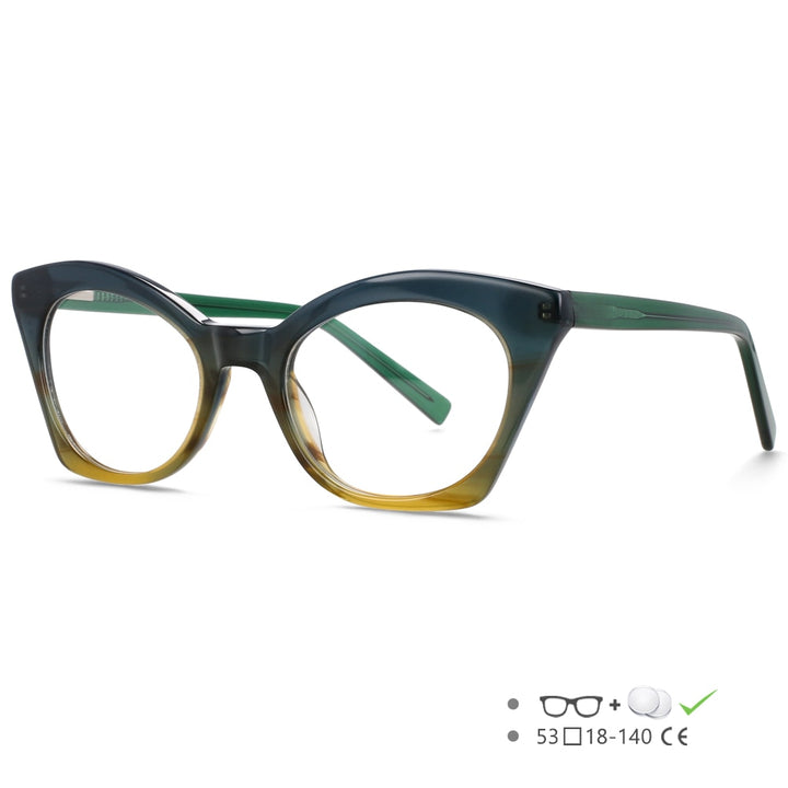 CCspace Unisex Full Rim Square Cat Eye Acetate Eyeglasses 55357 Full Rim CCspace GreenYellowC5 China