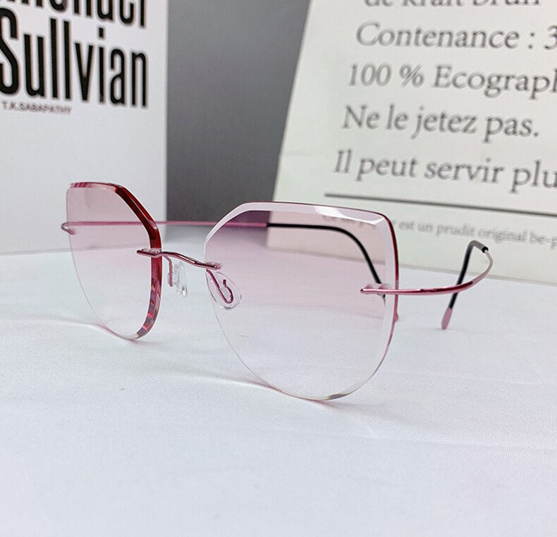 Chashma Women's Rimless Cat Eye Titanium Frame Gradient Color Lens Eyeglasses 16016a Rimless Chashma Pink