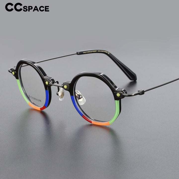 CCspace Unisex Full Rim Polygonal Round Acetate Titanium Eyeglasses 55345 Full Rim CCspace