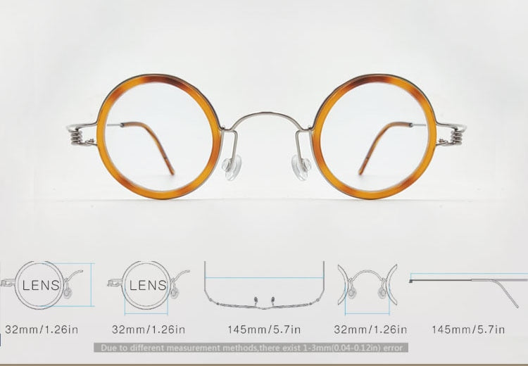 Yujo Unisex Full Rim Round Acetate Stainless Steel 32mm Eyeglasses Y060 Full Rim Yujo