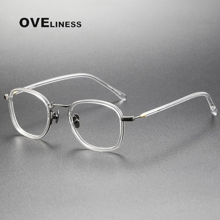 Oveliness Unisex Full Rim Round Square Acetate Titanium Eyeglasses 121 Full Rim Oveliness transparent gun  