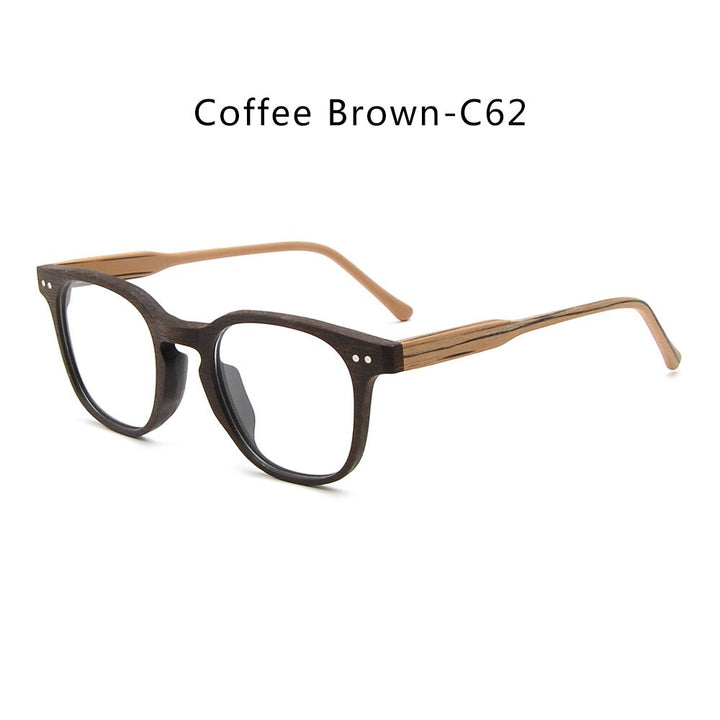 Hdcrafter Men's Full Rim Square Bamboo Wood Eyeglasses M9205 Full Rim Hdcrafter Eyeglasses Coffee Brown-C62