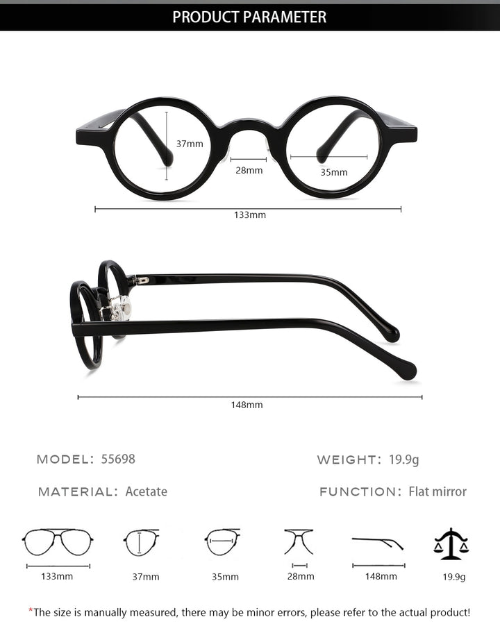 CCspace Unisex Full Rim Round Handcrafted Acetate Eyeglasses 55698 Full Rim CCspace