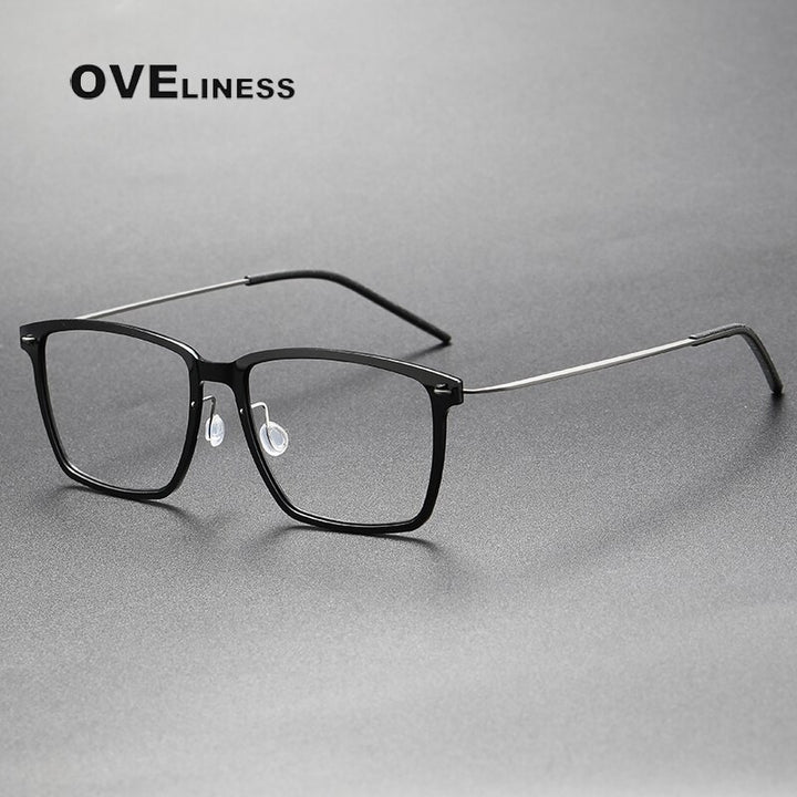 Oveliness Unisex Full Rim Square Screwless Titanium Acetate Eyeglasses 6505 Full Rim Oveliness black gun