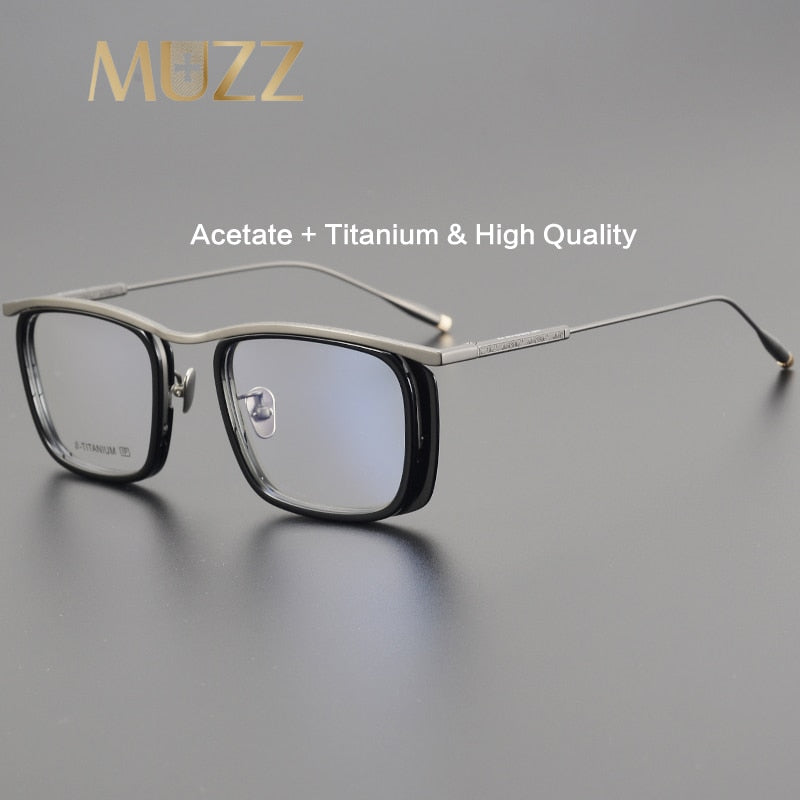 Muzz Unisex Full Rim Square Acetate Titanium Eyeglasses R1ki Full Rim Muzz